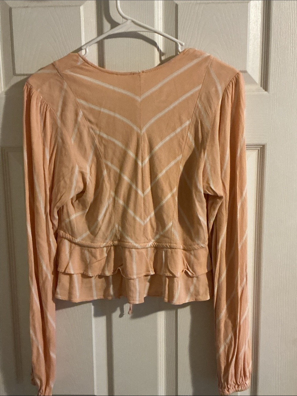 Free People Peach Stripe Ruffle Button-Front Crop Top - Picture 3 of 3
